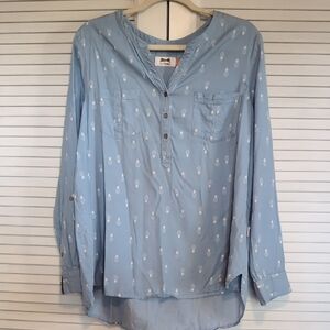 Light Blue Button-Up Shirt with White Print